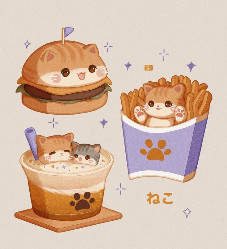 Hình nền mèo chibi - Burger mèo