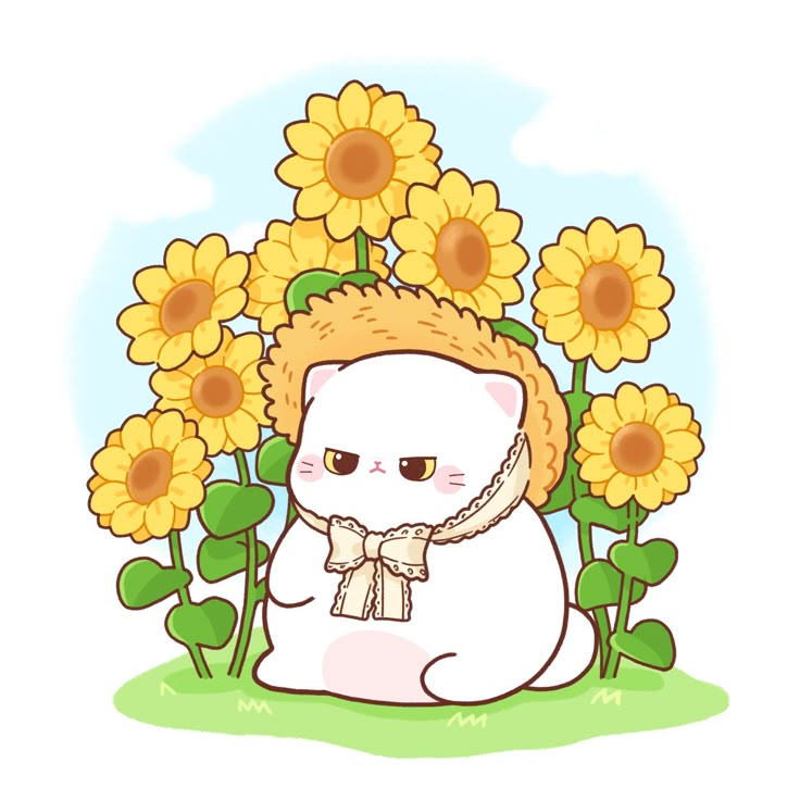 Hình nền mèo chibi - hoa và mèo