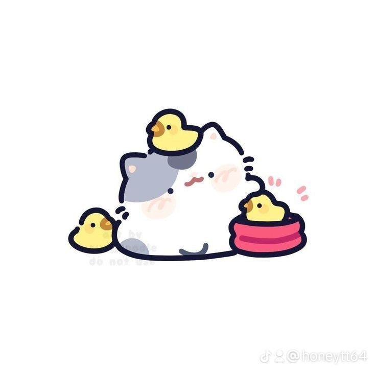Hình nền mèo chibi - mèo và vịt con
