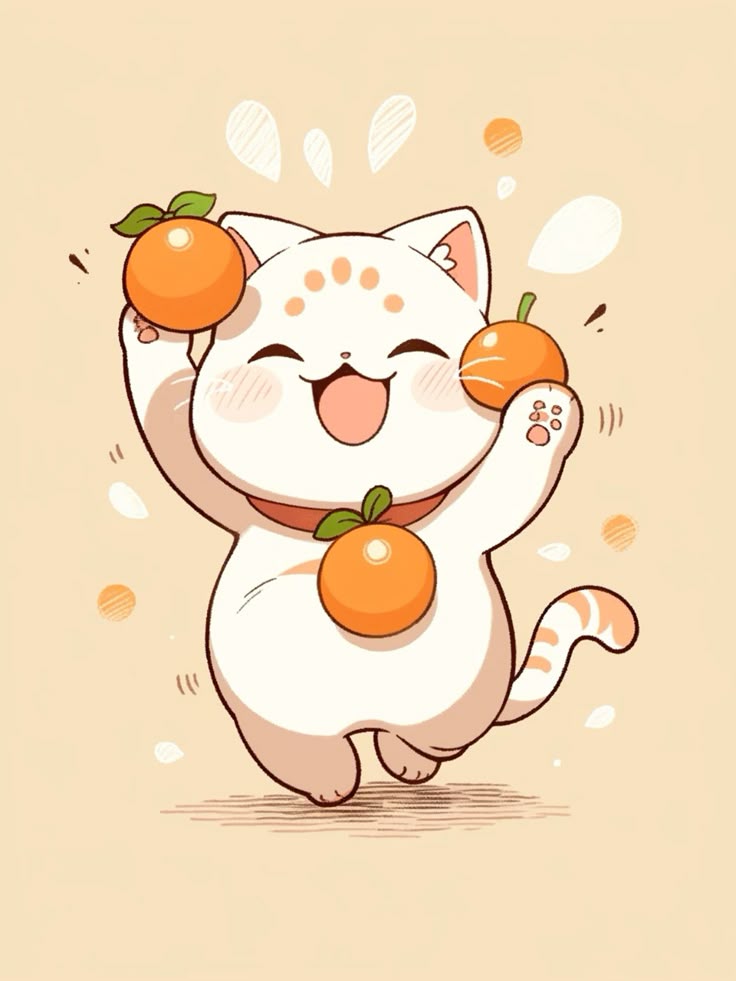 Hình nền mèo chibi - quả cam yêu thích