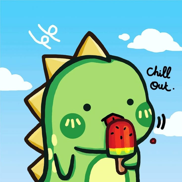 Hình vẽ khủng long chibi cute - ăn kem
