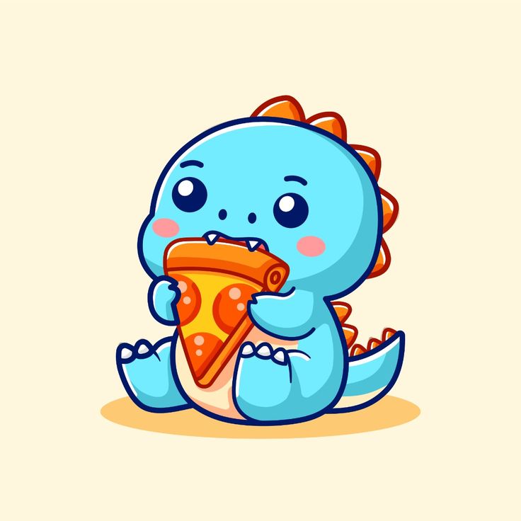 Hình vẽ khủng long chibi cute - ăn pizza