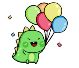Hình vẽ khủng long chibi cute - cầm bong bóng