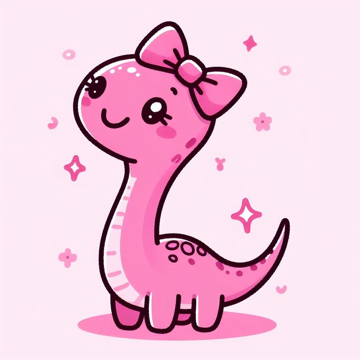 Hình vẽ khủng long chibi cute - đeo nơ