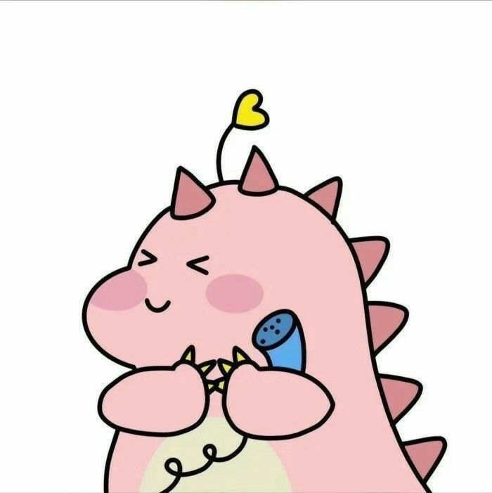 Hình vẽ khủng long chibi cute - gọi điện thoại
