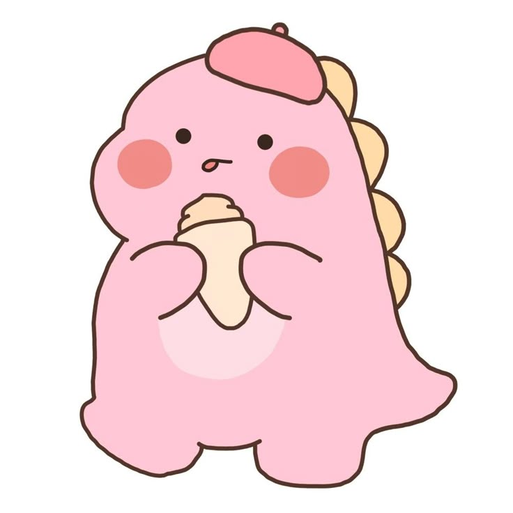 Hình vẽ khủng long chibi cute - khủng long hồng ăn kem 