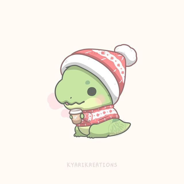 Hình vẽ khủng long chibi cute - mùa đông