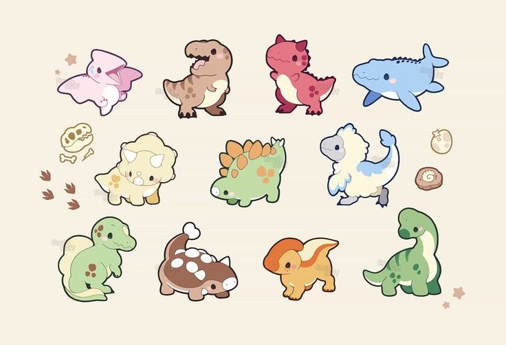 Hình vẽ khủng long chibi cute - nhiều màu sắc