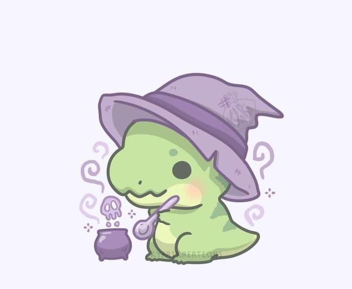 Hình vẽ khủng long chibi cute - phiên bản phù thủy