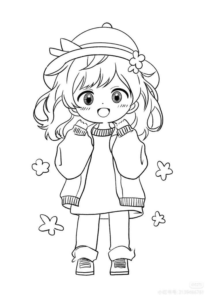 Tranh tô màu búp bê chibi cute - bé gái
