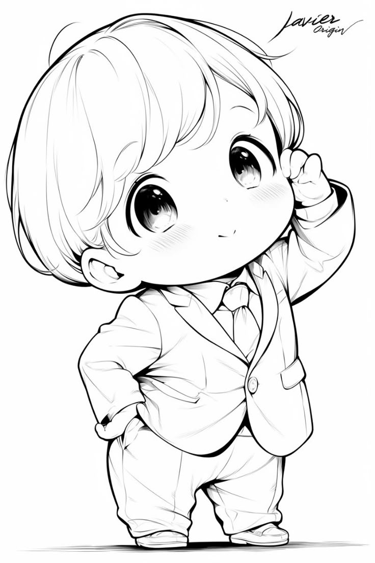 Tranh tô màu búp bê chibi cute - bé trai