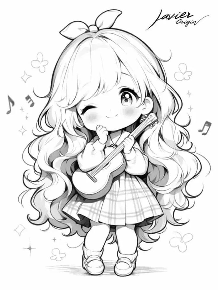 Tranh tô màu búp bê chibi cute - ca sĩ