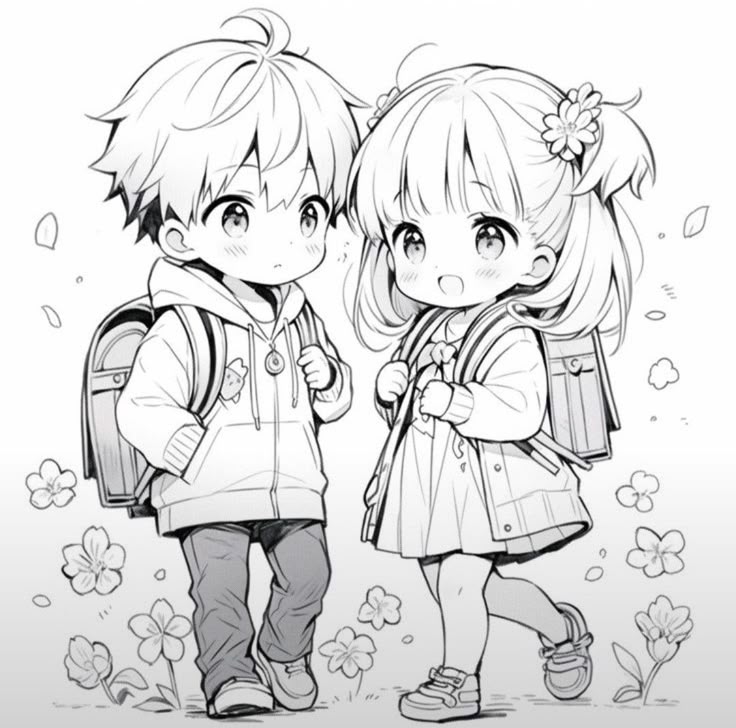 Tranh tô màu búp bê chibi cute - cặp đôi