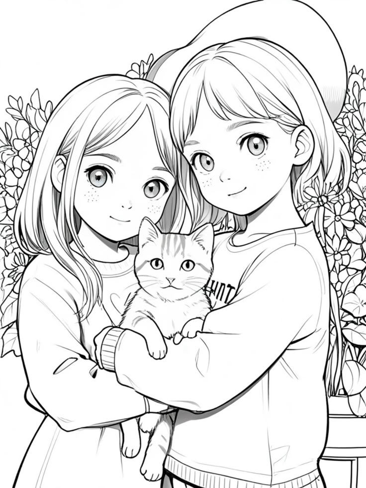 Tranh tô màu búp bê chibi cute - chị em