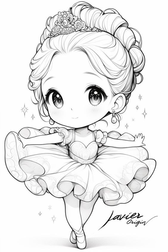 Tranh tô màu búp bê chibi cute - công chúa nhỏ