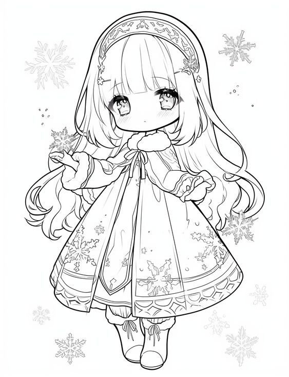 Tranh tô màu búp bê chibi cute - công chúa tuyết
