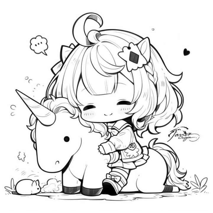 Tranh tô màu búp bê chibi cute - cưỡi ngựa