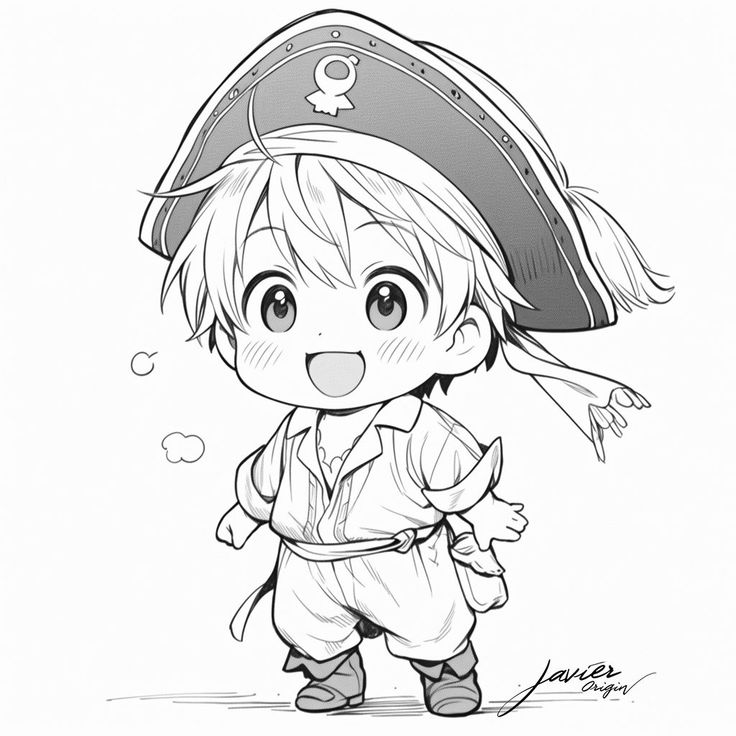 Tranh tô màu búp bê chibi cute - cướp biển