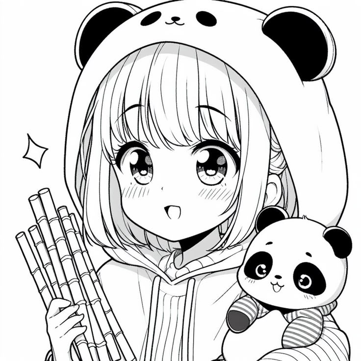 Tranh tô màu búp bê chibi cute - gấu trúc