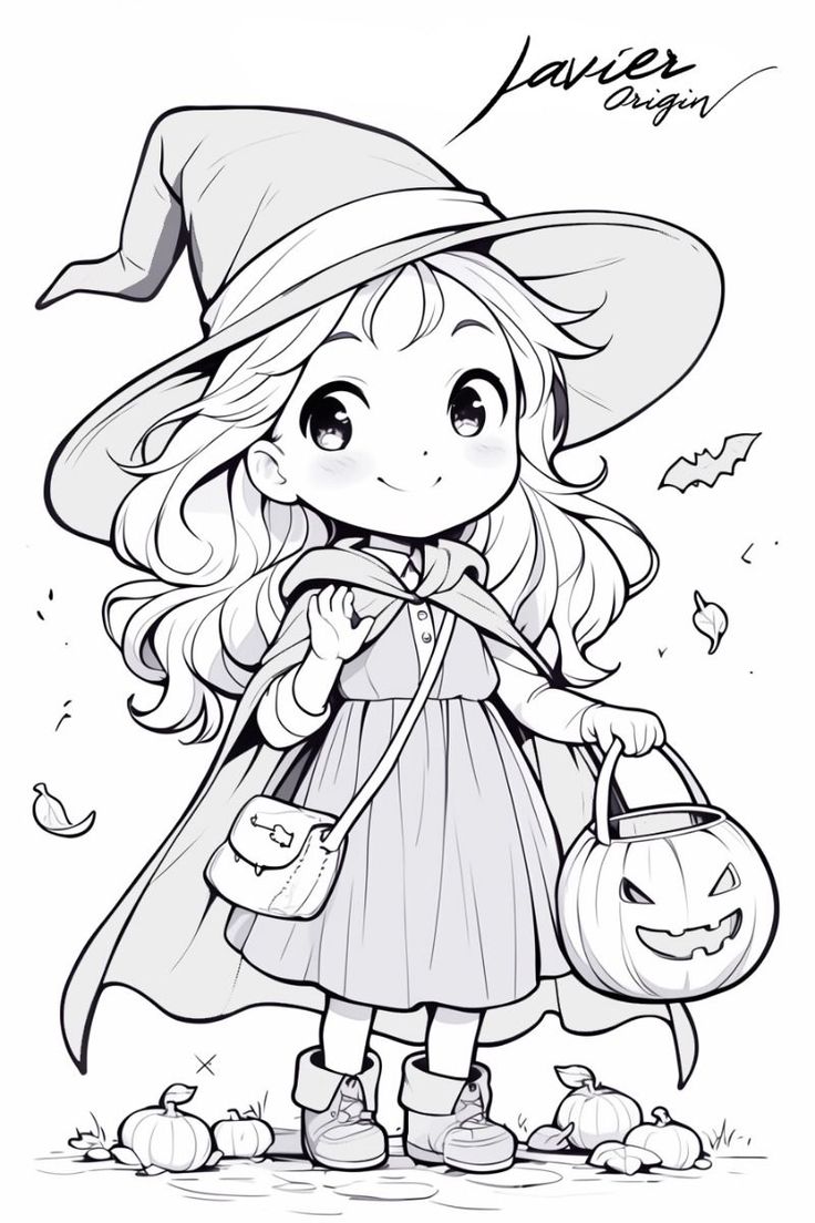 Tranh tô màu búp bê chibi cute - halloween