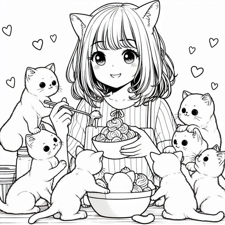 Tranh tô màu búp bê chibi cute - mèo con