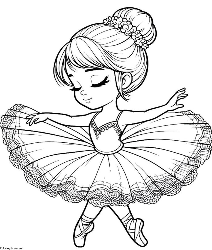 Tranh tô màu búp bê chibi cute - múa bale