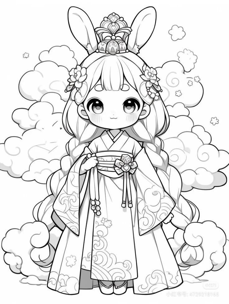 Tranh tô màu búp bê chibi cute - nhật bản