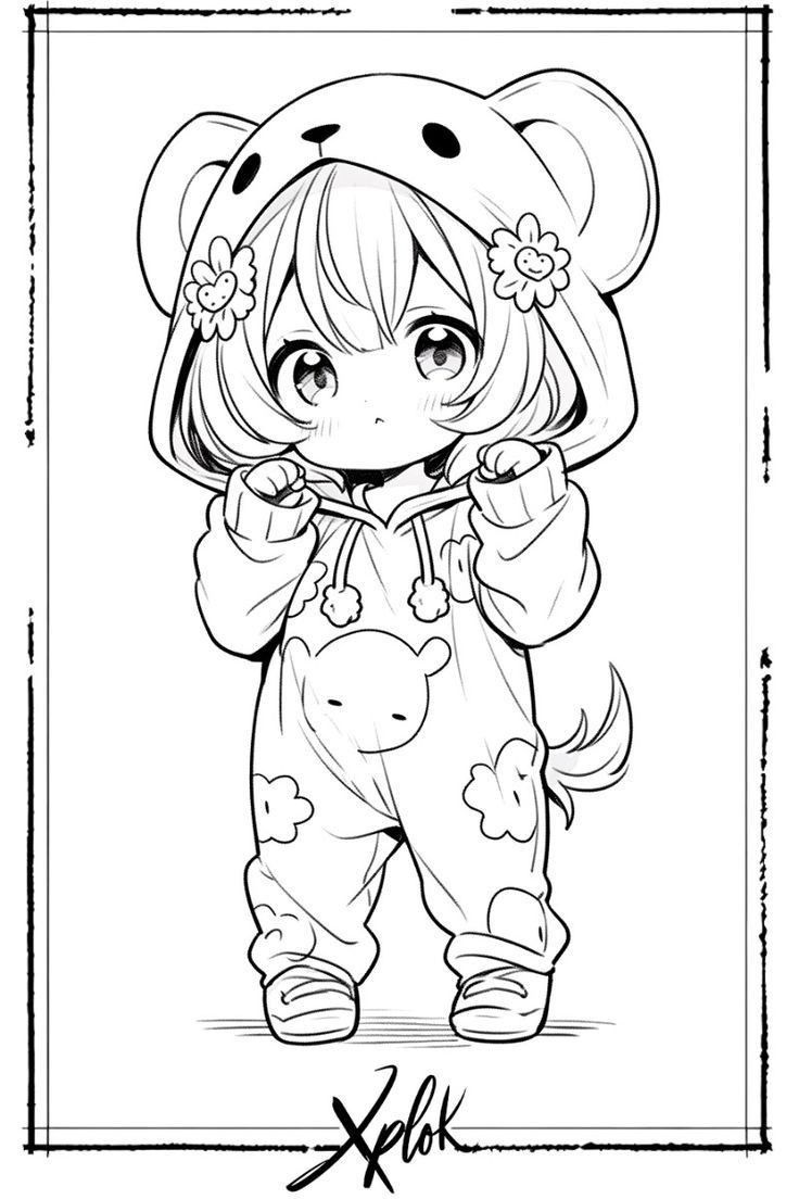 Tranh tô màu búp bê chibi cute - pyjama
