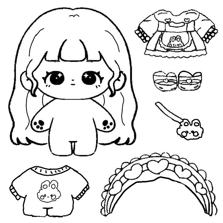 Tranh tô màu búp bê chibi cute - thay đồ búp bê