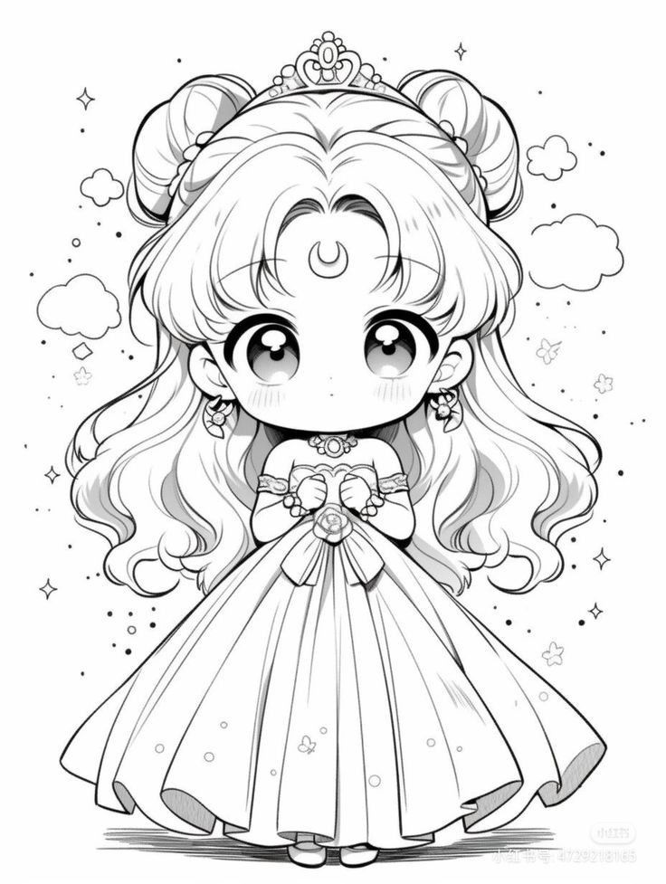 Tranh tô màu búp bê chibi cute - thủy thủ mặt trăng