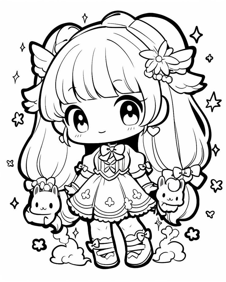 Tranh tô màu búp bê chibi cute - váy công chúa
