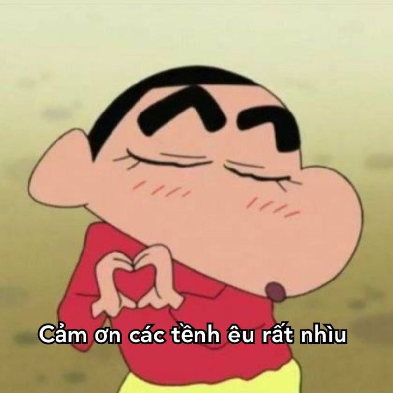 Ảnh cảm ơn cu Shin meme hài hước