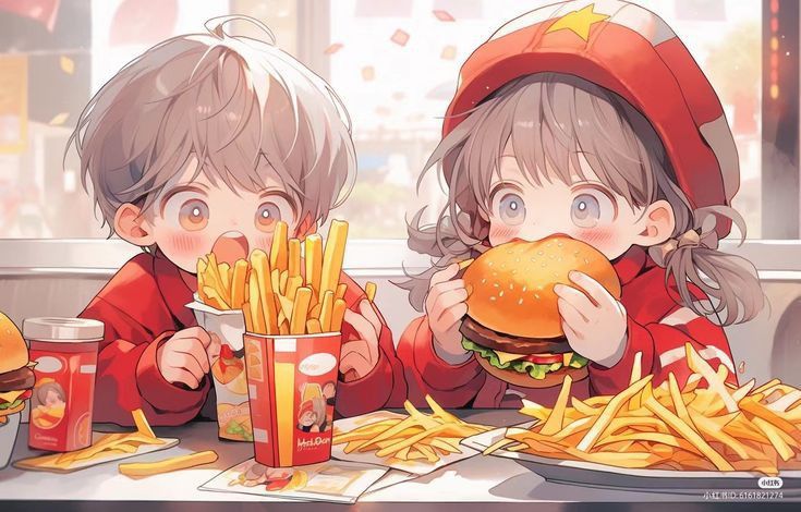 Hình ảnh cặp đôi chibi cute - ăn uống 
