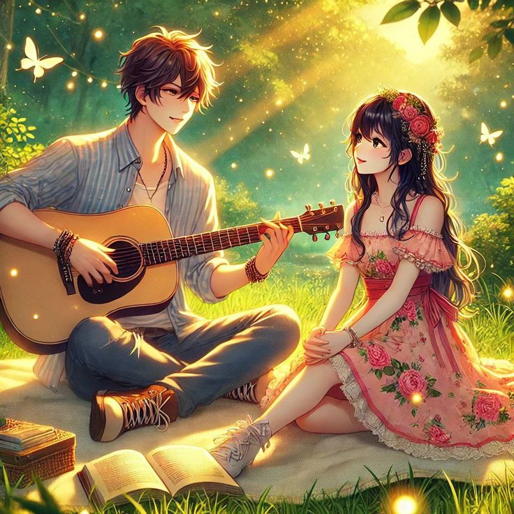 Hình ảnh cặp đôi chibi cute - đánh đàn 