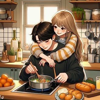 Hình ảnh cặp đôi chibi cute - Nấu ăn