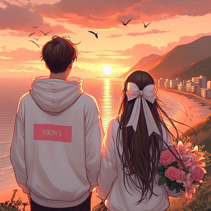 Hình ảnh cặp đôi chibi cute - Ngắm hoàng hôn