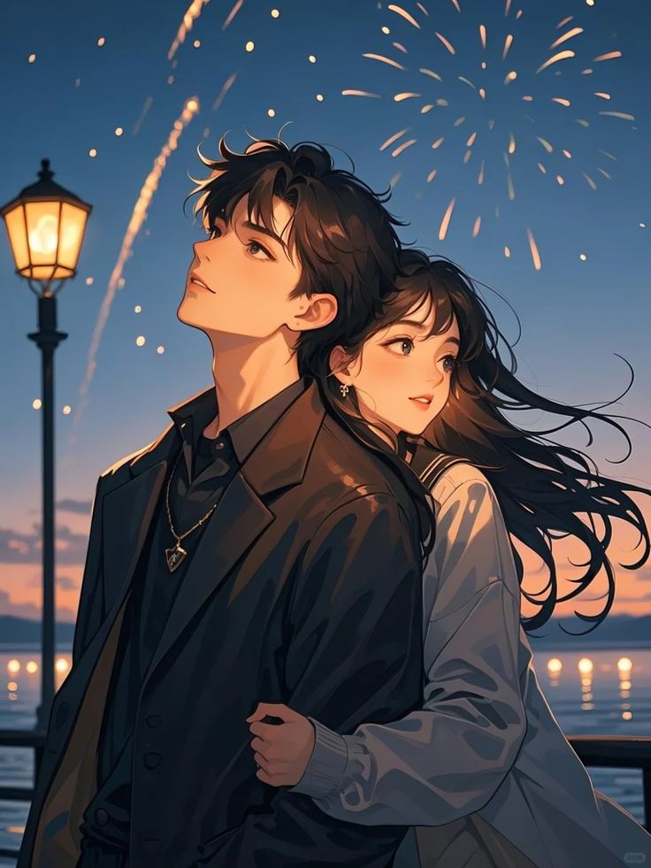 Hình ảnh cặp đôi chibi cute - ngắm pháo hoa 