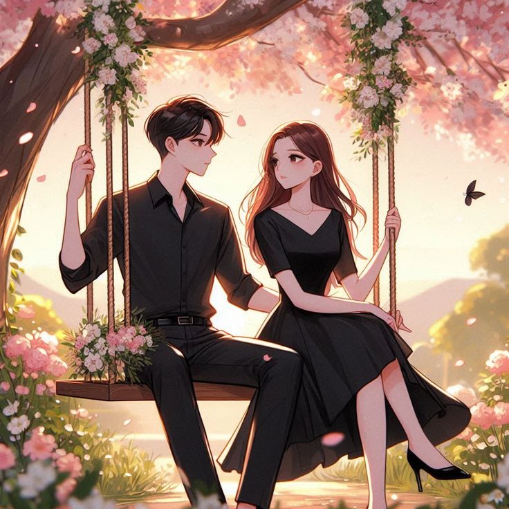 Hình ảnh cặp đôi chibi cute - Ngồi xích đu