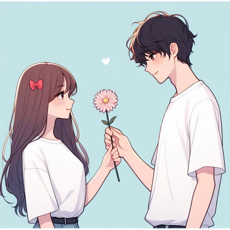 Hình ảnh cặp đôi chibi cute - tặng hoa 