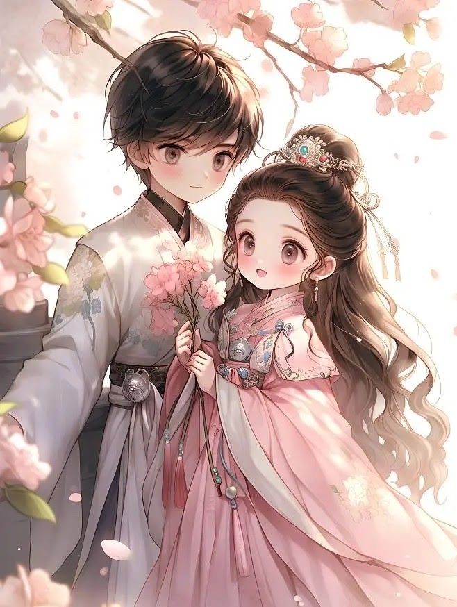Hình ảnh cặp đôi chibi cute - Trang phục cổ trang 
