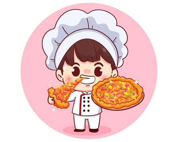 Hình ảnh chibi đầu bếp ngộ nghĩnh - Ăn pizza