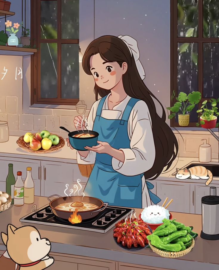 Hình ảnh chibi đầu bếp ngộ nghĩnh - Buổi tối thư giãn