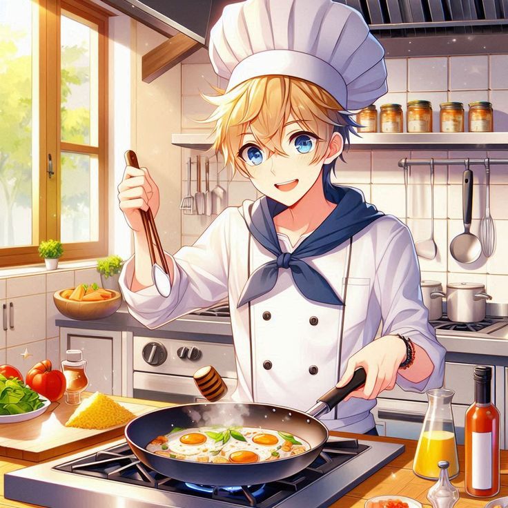 Hình ảnh chibi đầu bếp ngộ nghĩnh - Đang nấu ăn