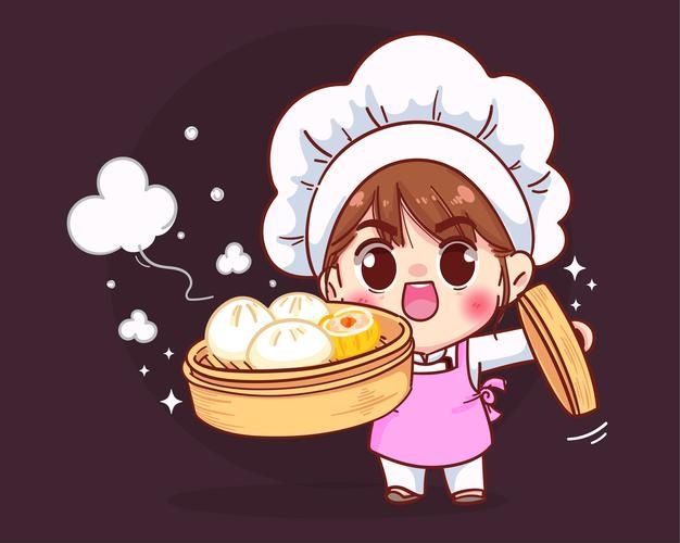 Hình ảnh chibi đầu bếp ngộ nghĩnh - hấp bánh bao