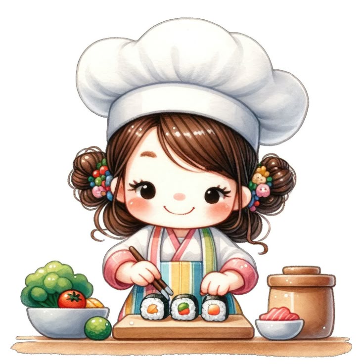 Hình ảnh chibi đầu bếp ngộ nghĩnh - Làm cơm cuộn