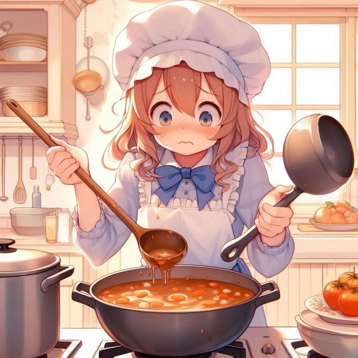 Hình ảnh chibi đầu bếp ngộ nghĩnh - Lo lắng