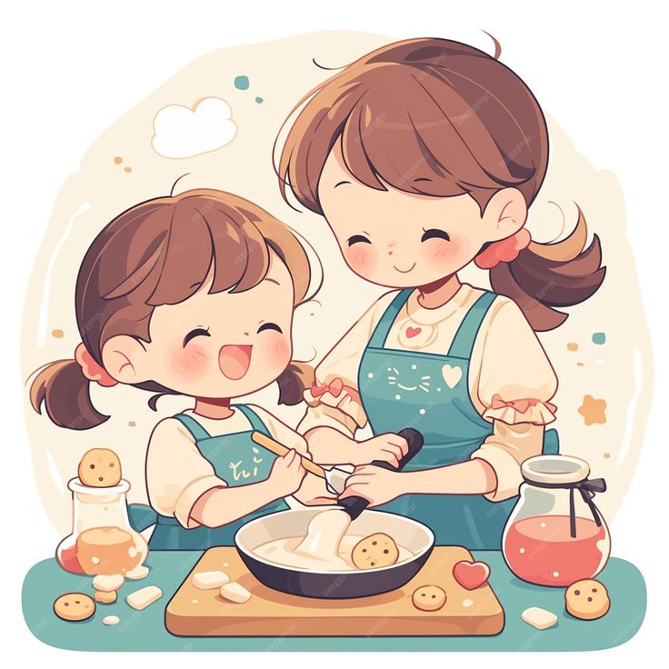 Hình ảnh chibi đầu bếp ngộ nghĩnh - Mẹ con cùng làm bánh