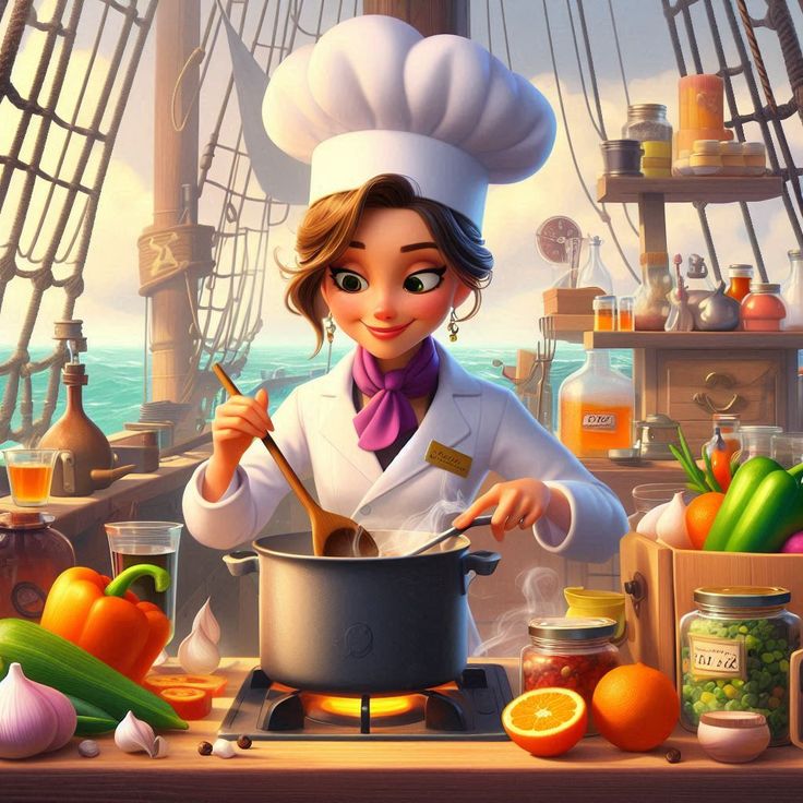 Hình ảnh chibi đầu bếp ngộ nghĩnh - Nấu ăn trên thuyền