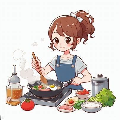 Hình ảnh chibi đầu bếp ngộ nghĩnh - nấu đồ ăn sáng