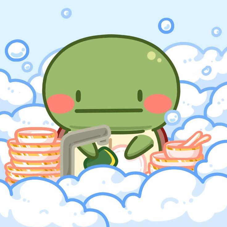 Hình ảnh chibi động vật cute - Bé rùa rửa chén 